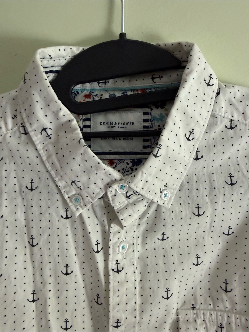 Denim & Flower Men’s Untucked Achor Print Short Sleeve Button Down L - Picture 4 of 5